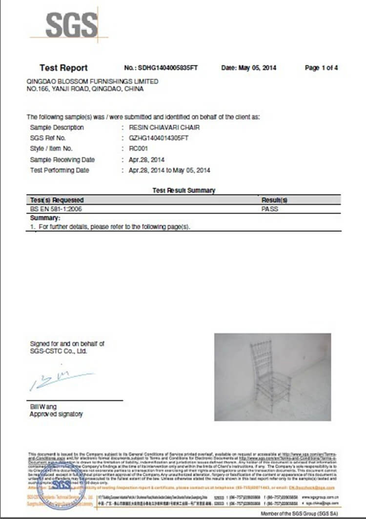 Clear resin chiavari chair test report 