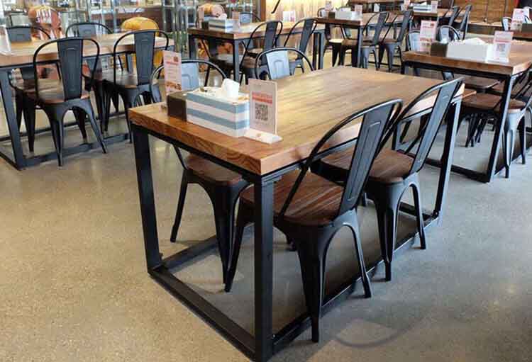 (2) Dining table with solid wood table top and metal legs