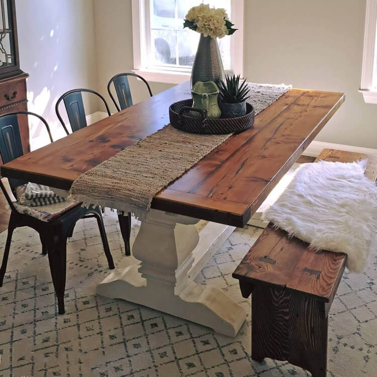 Wooden tables with various metal chairs, iron chairs
