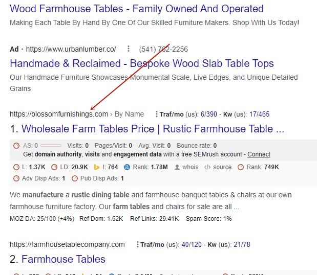find table Filter by web search