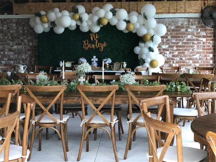 Rustic tables with crossback chairs