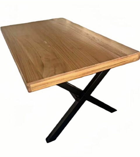 Solid Wood Dining Table With Metal X Base