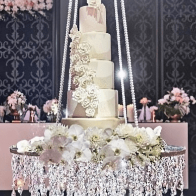 Hanging crystal chandelier cake stand