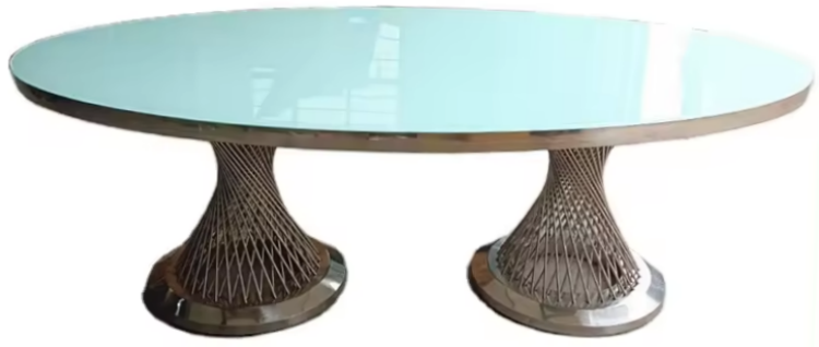 Oval gold stainless steel frame large dining table